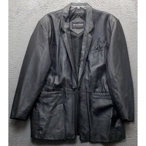 Wilsons Leather Jacket Mens XL Black Long Sleeve Single-Breasted Notch Lapel